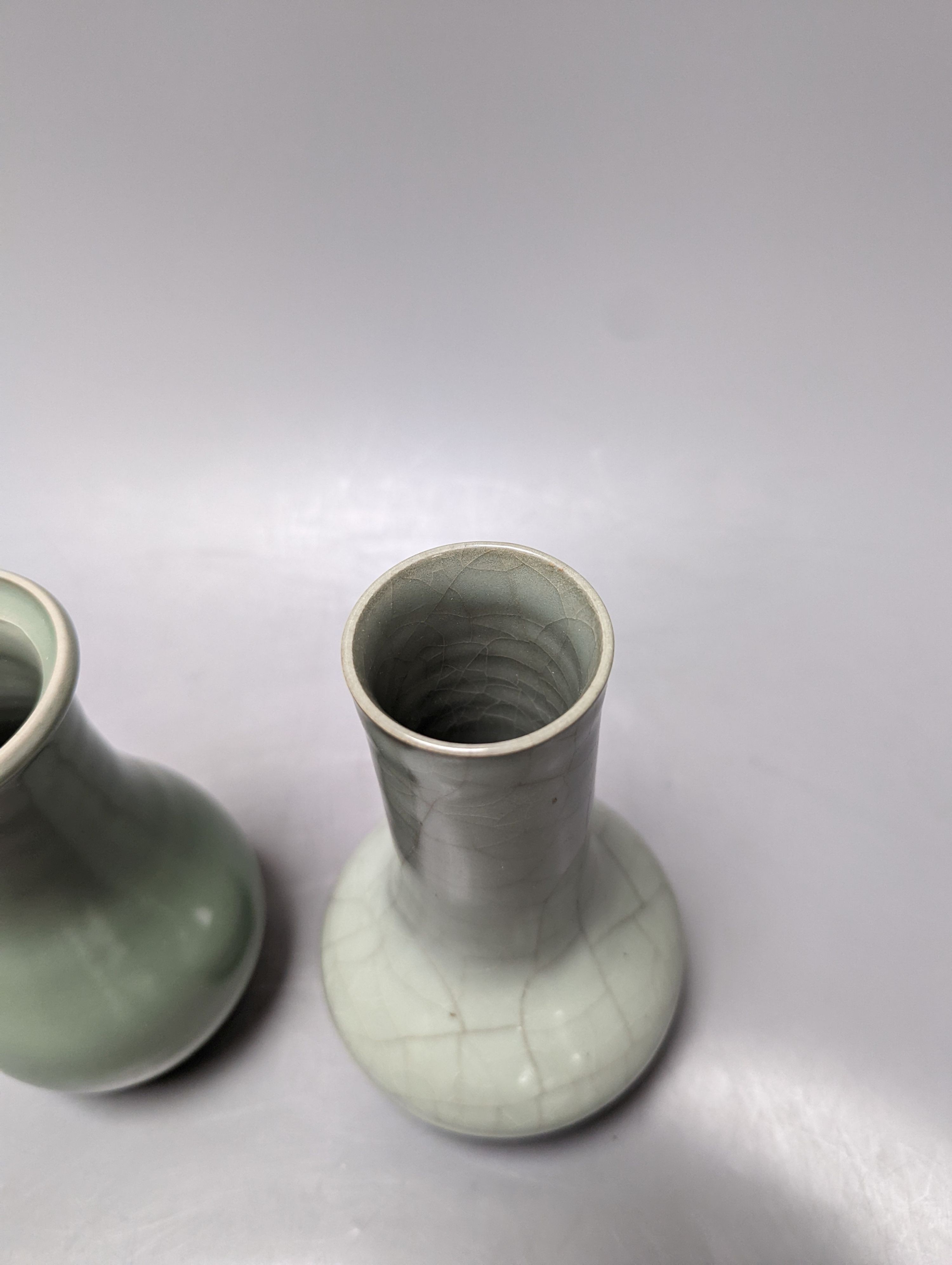 Two Chinese celadon glazed vases, tallest 18 cm